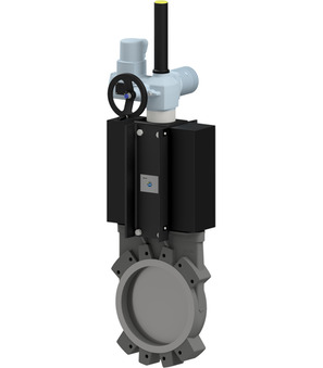 Knife gate valve with electric actuator A1EM2I2-5-450